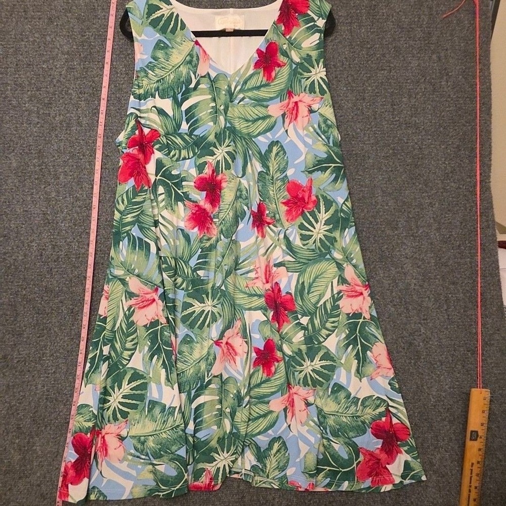 Pappagallo Dress Womens 3X Multicolor Tropical Floral V Neck Swing Sundress